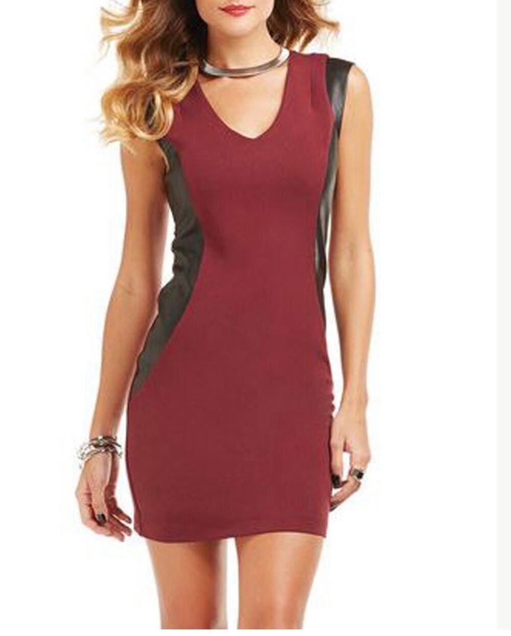 Tart Collections Valkyrie Oxblood Maroon Black Faux Leather Ponte Dress